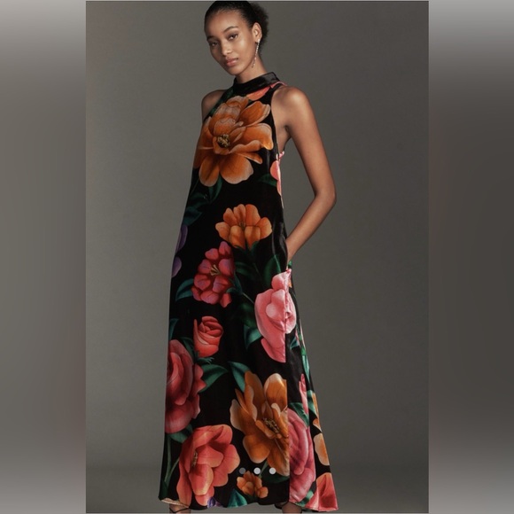FARM Rio Dresses & Skirts - Farm Rio × Anthropologie Mock-Neck Printed
Velvet Midi Dress, NWT